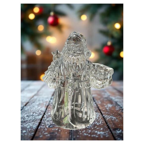 Vintage Clear Heavy Glass Santa Taper Candle Holder Christmas Holiday Decoration - Picture 11 of 15